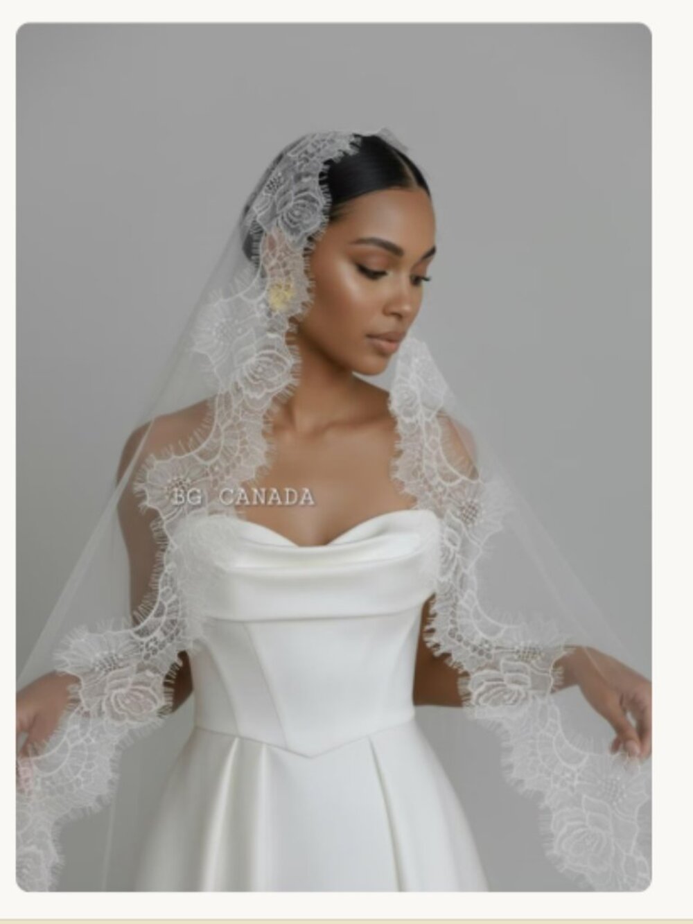 Rose Edged Chantilly Lace Mantilla Wedding Veil Cathedral White